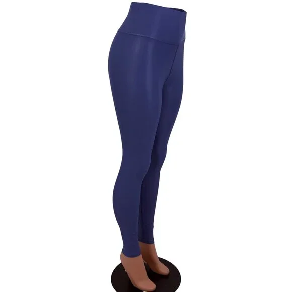Carbon38 High Rise Full-Length Shine Glossy Blue High-Waist Activewear Leggings - Picture 16 of 16